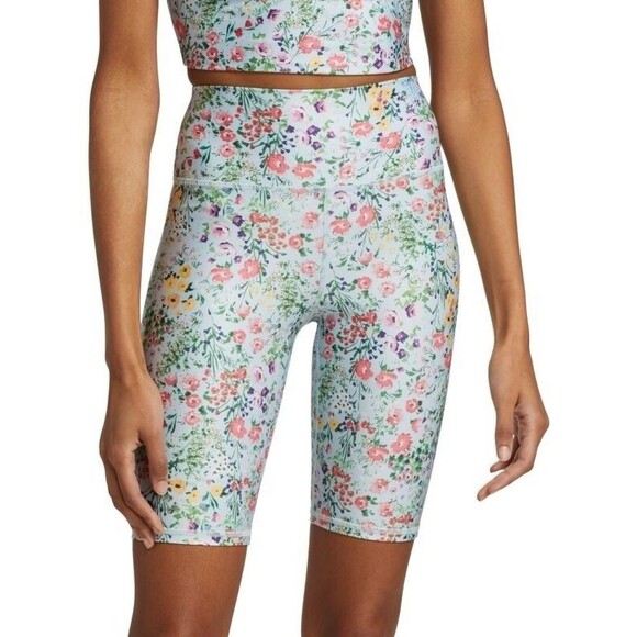 ALICE + OLIVIA Aaron High-Rise Blue Floral Biker Shorts Small Fairy Festival